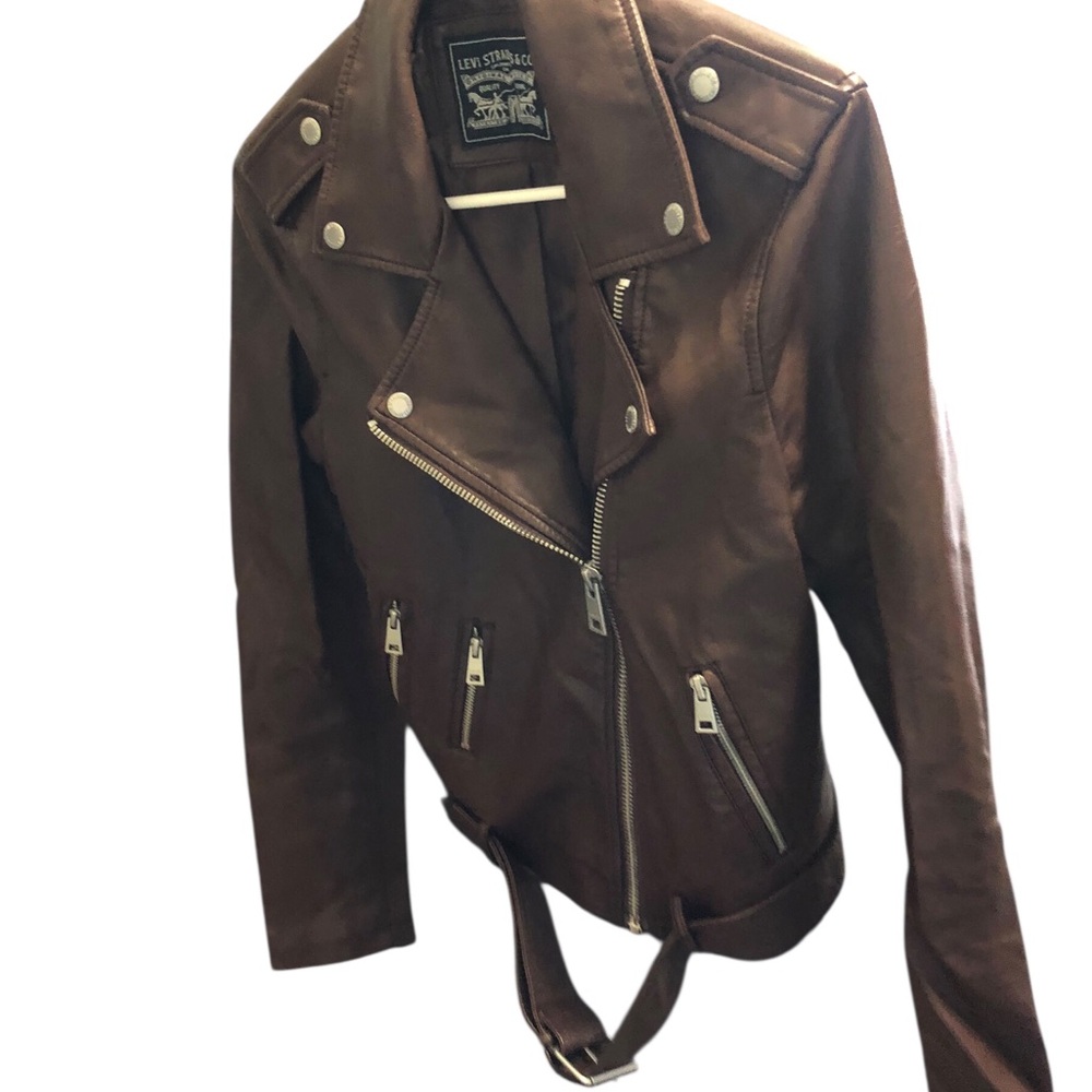 Women’s Size Small Levi Strauss Brown Faux Leather Belted Motorcycle Jacket